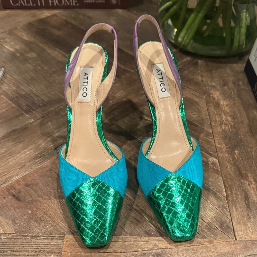 Attico Leather Colorblock Pattern Slingback Pumps Size 36 - Picture 2 of 9